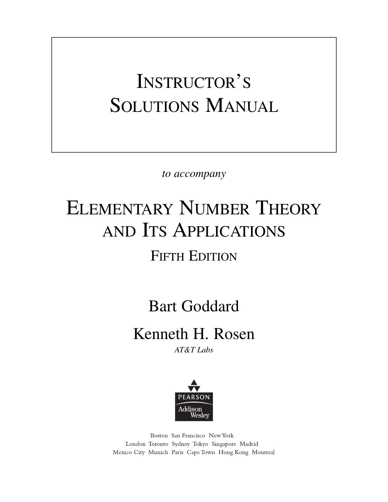 Student Solutions Manual for Elementary Number Theory by Kenneth H. Rosen