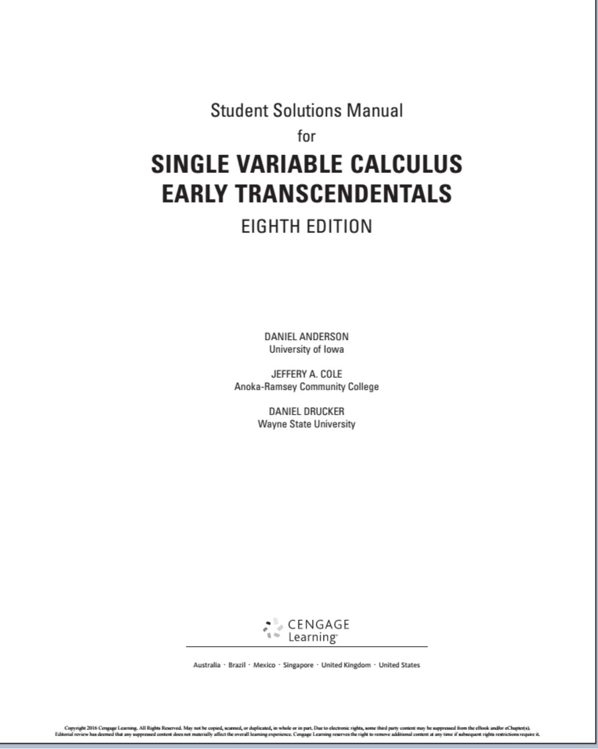 Student Solutions Manual for Single Variable Calculus by Early Transcendentals