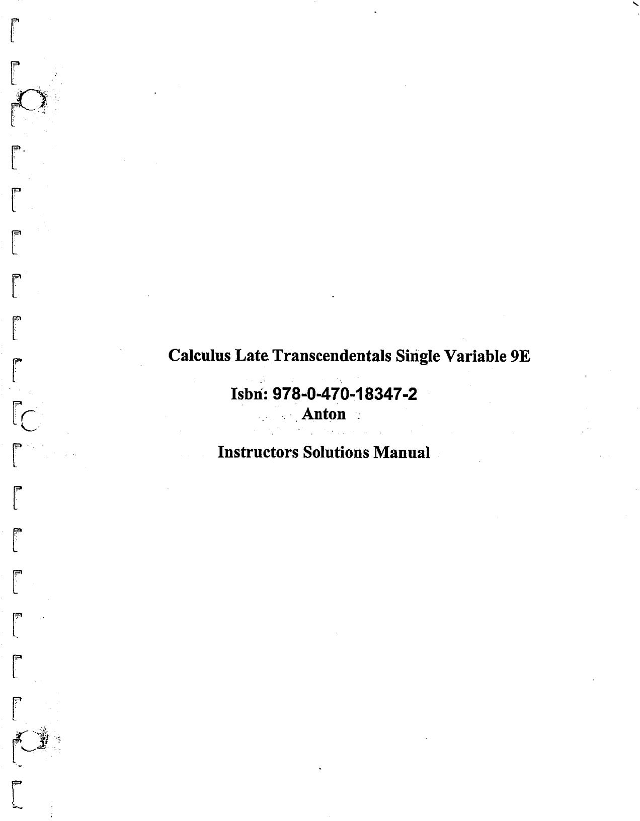 Student Solutions Manual to accompany Calculus Late Transcendentals Single Variable by (H. Anton S. Davis I.C.Bivens)