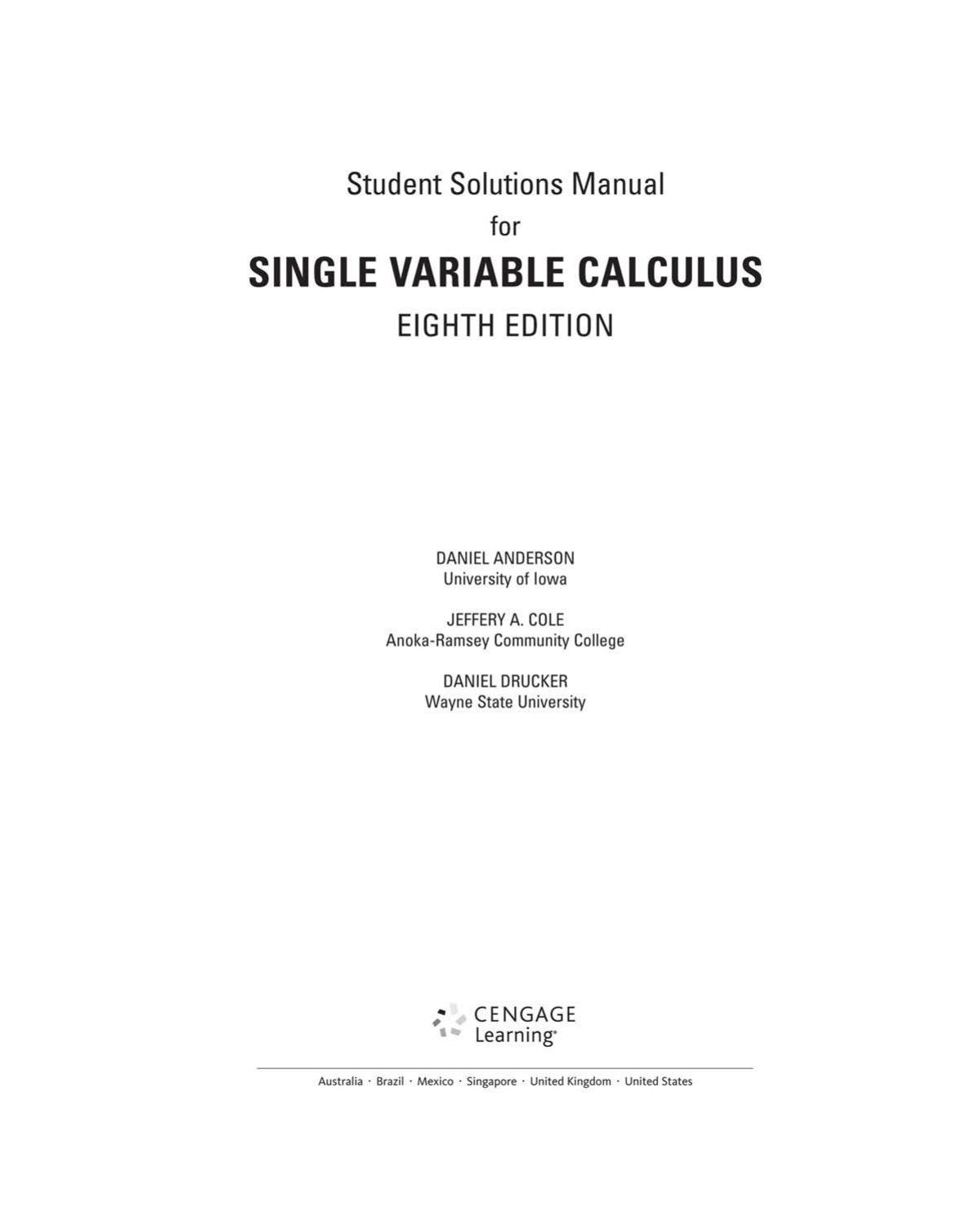 Student Solutions Manual, Chapters 1-11 for Stewart’s Single Variable Calculus, 8t by James Stewart