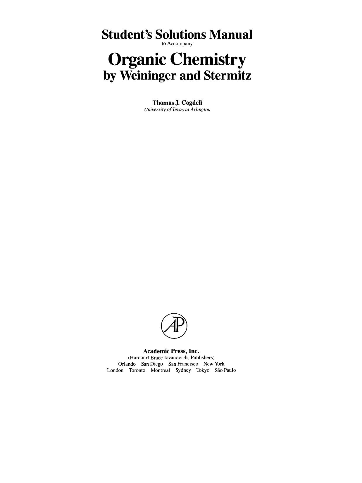 Student's Solutions Manual to Accompany Organic Chemistry by Thomas J. Cogdell (Auth.)