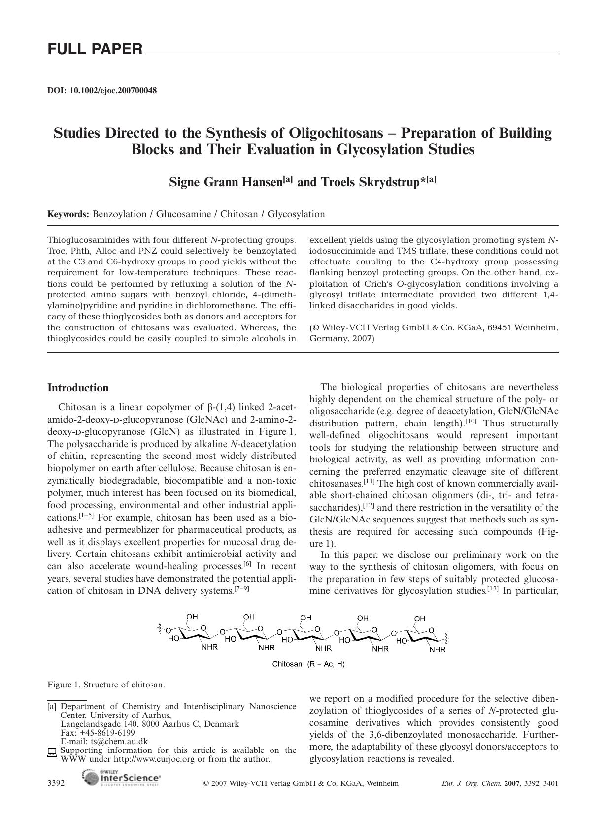 Studies Directed to the Synthesis of Oligochitosans - Preparation of Building Blocks and Their Evaluation in Glycosylation Studies by Unknown