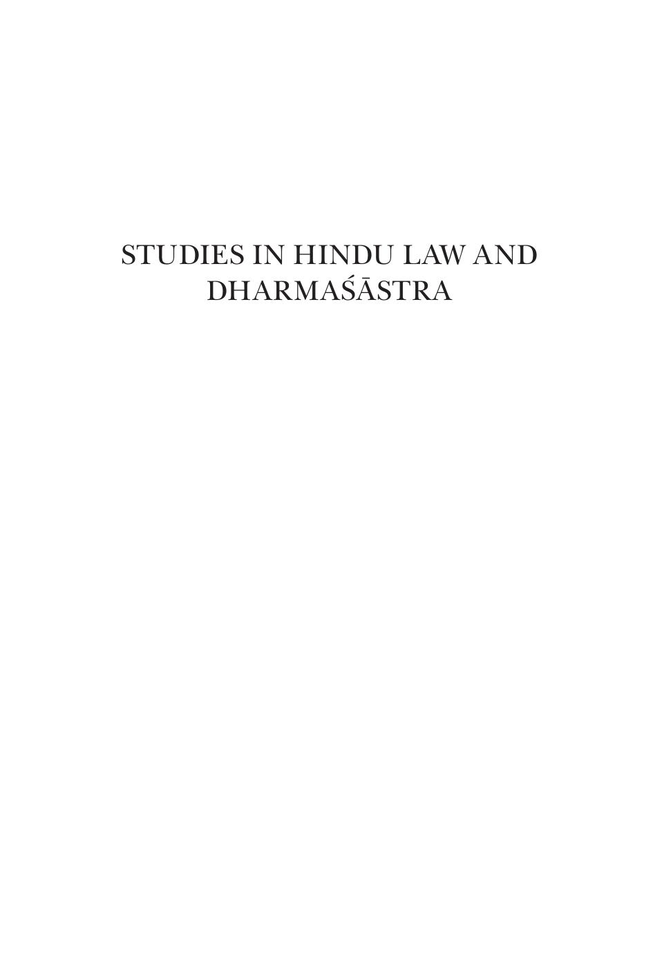 Studies in Hindu Law and Dharmasastra by Ludo Rocher Donald R. Davis Jr (editor)