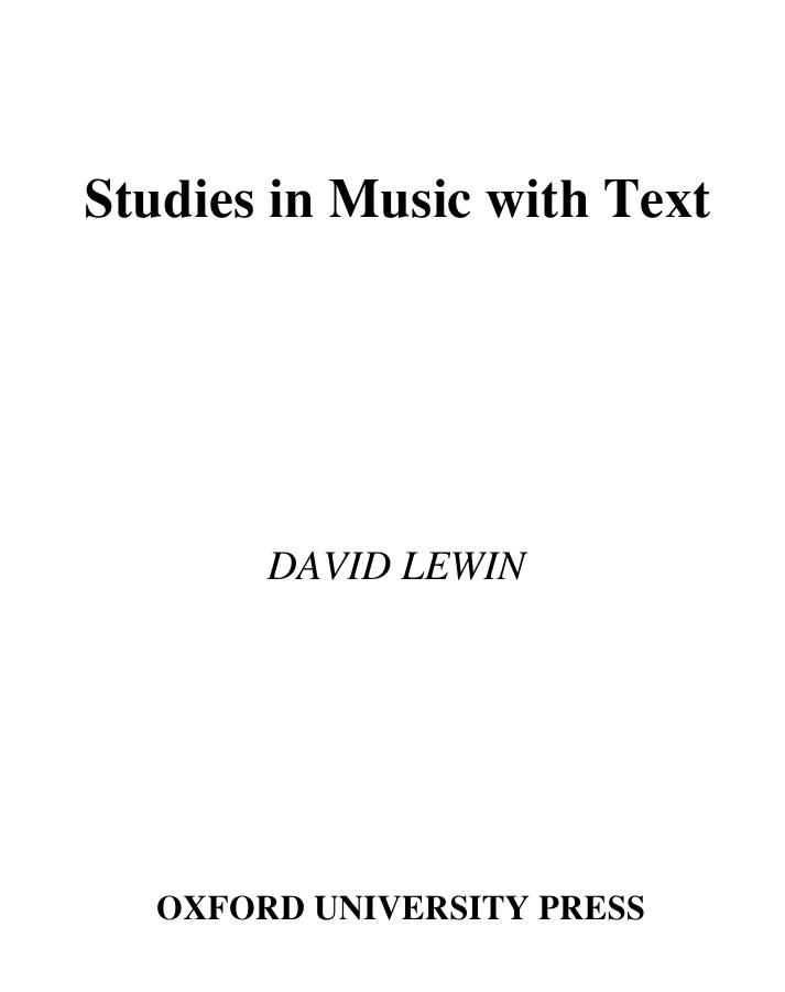 Studies in Music with Text by David Lewin