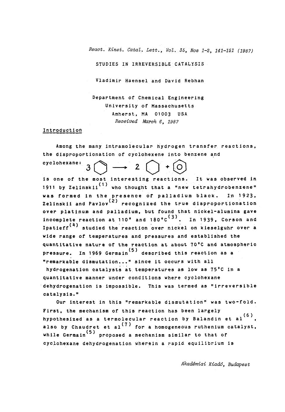 Studies in irreversible catalysis by Unknown