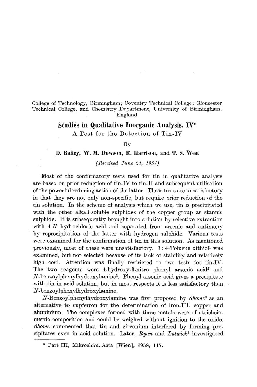 Studies in qualitative inorganic analysis. IV by Unknown