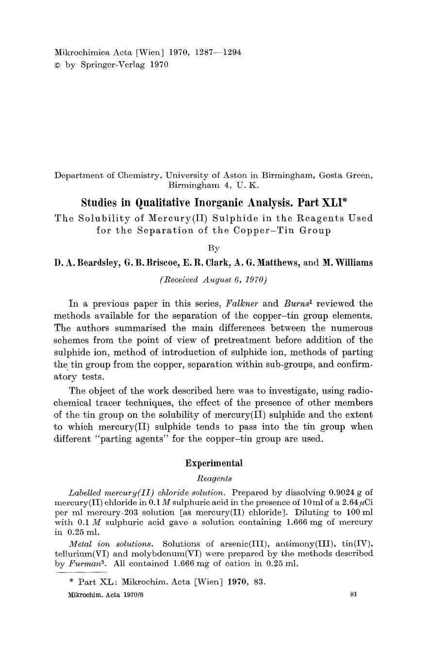 Studies in qualitative inorganic analysis. Part XLI by Unknown