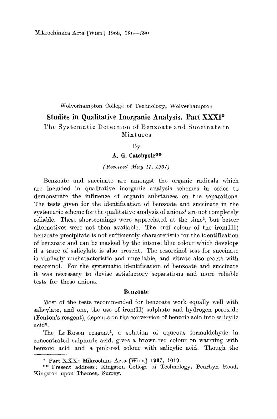 Studies in qualitative inorganic analysis. Part XXXI by Unknown