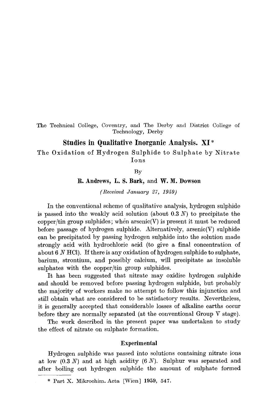 Studies in qualitative inorganic analysis. XI by Unknown