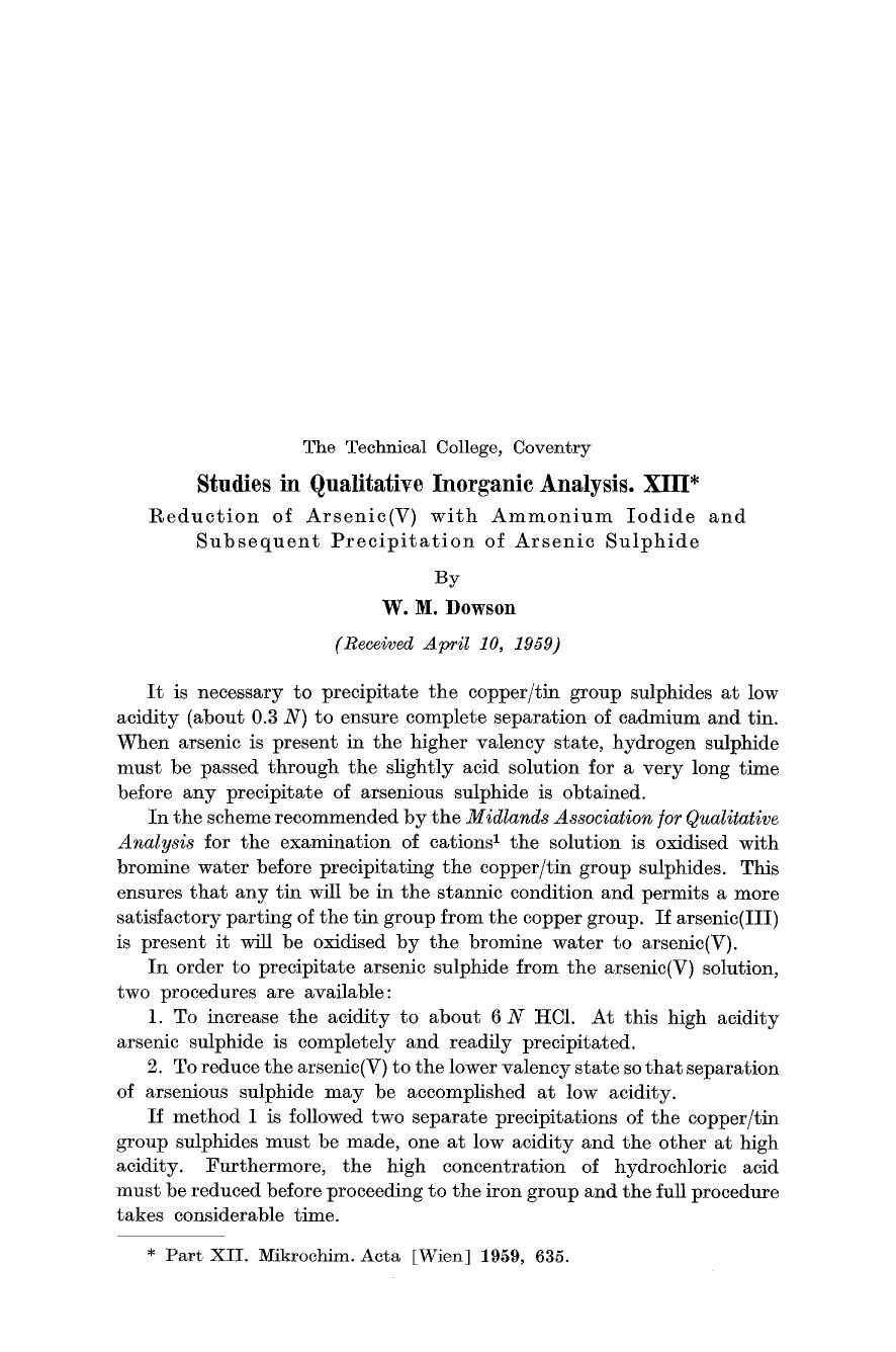 Studies in qualitative inorganic analysis. XIII by Unknown