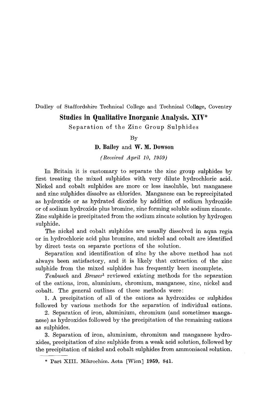 Studies in qualitative inorganic analysis. XIV by Unknown