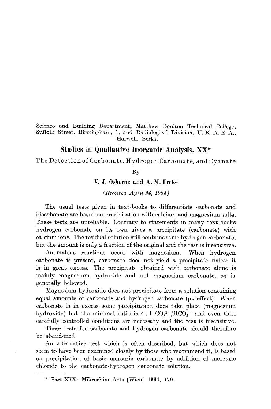 Studies in qualitative inorganic analysis. XX by Unknown