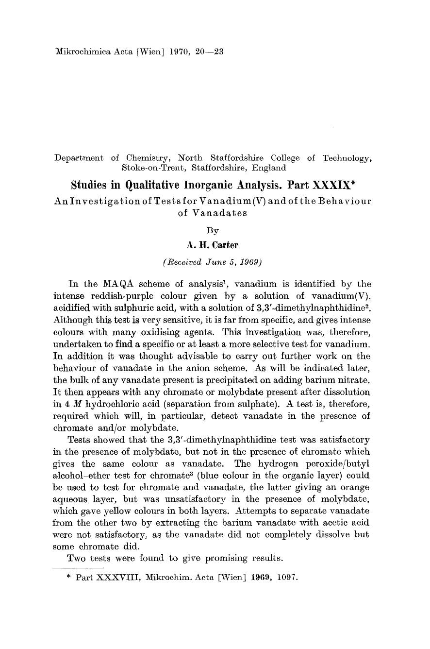 Studies in qualitative inorganic analysis. part XXXIX by Unknown