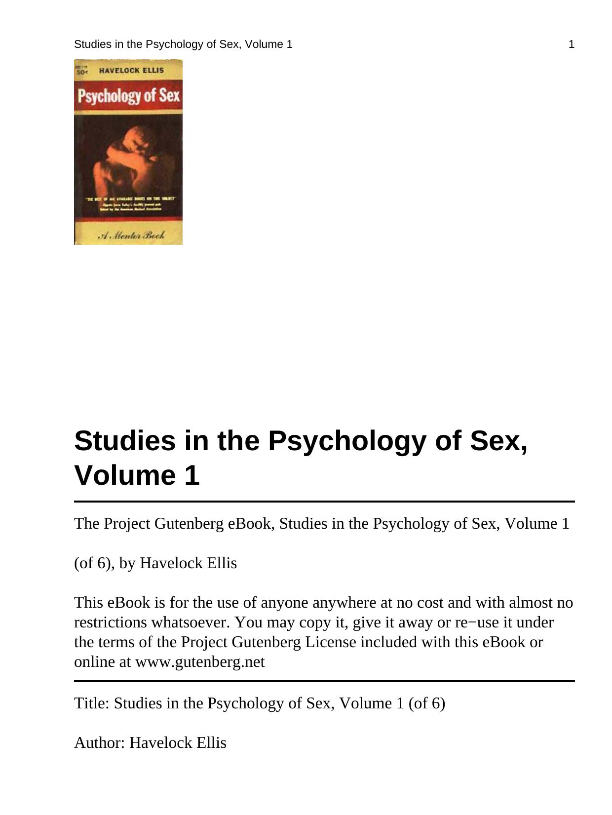 Studies in the Psychology of Sex, Volume 1 by Unknown