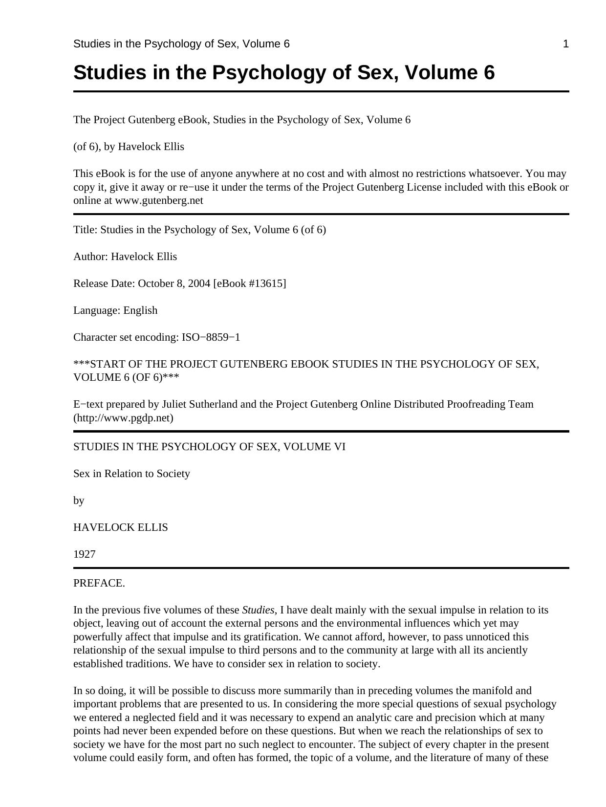 Studies in the Psychology of Sex, Volume 6 by H. Ellis (2004) WW