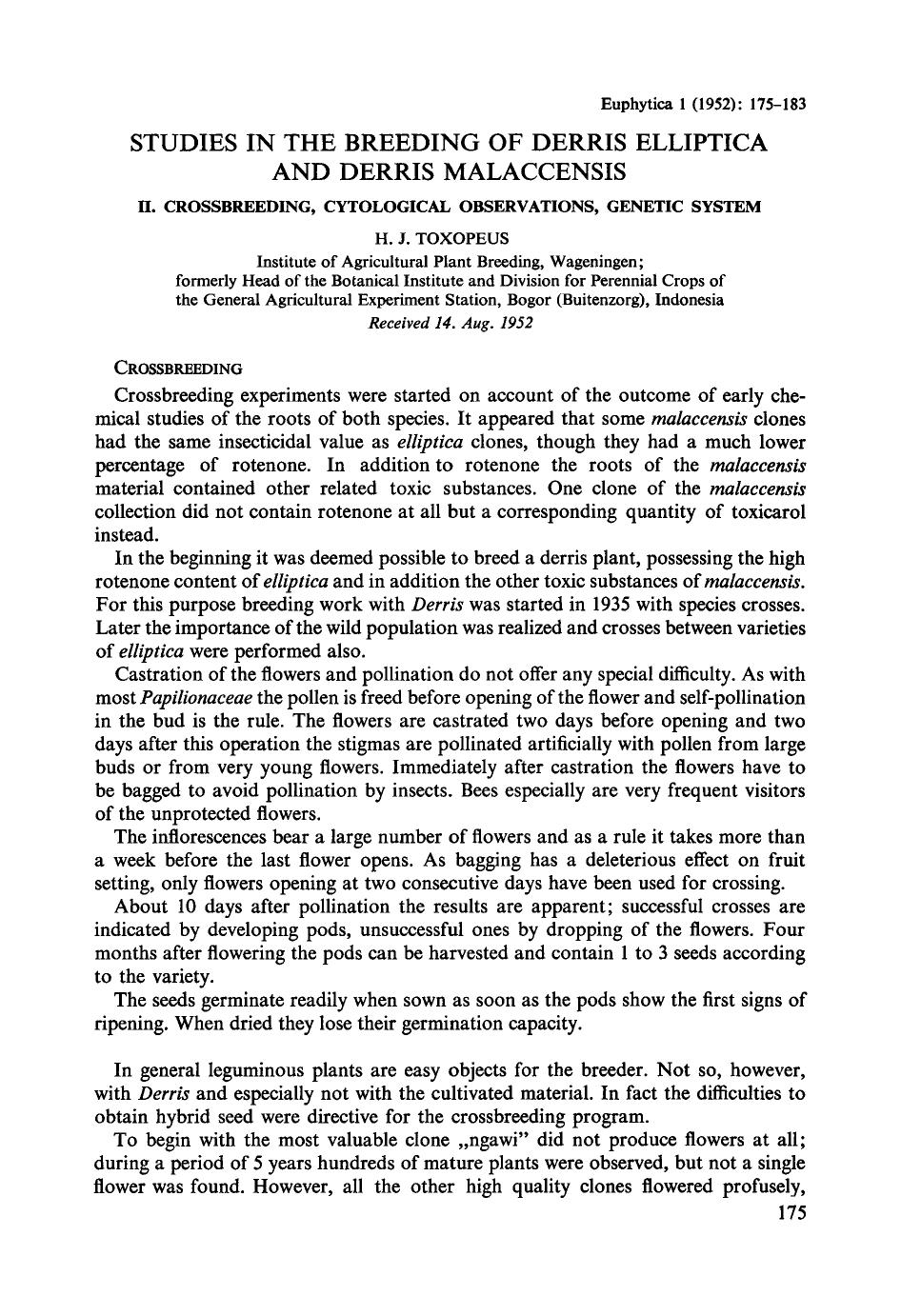 Studies in the breeding of Derris Elliptica and Derris Malaccensis by Unknown