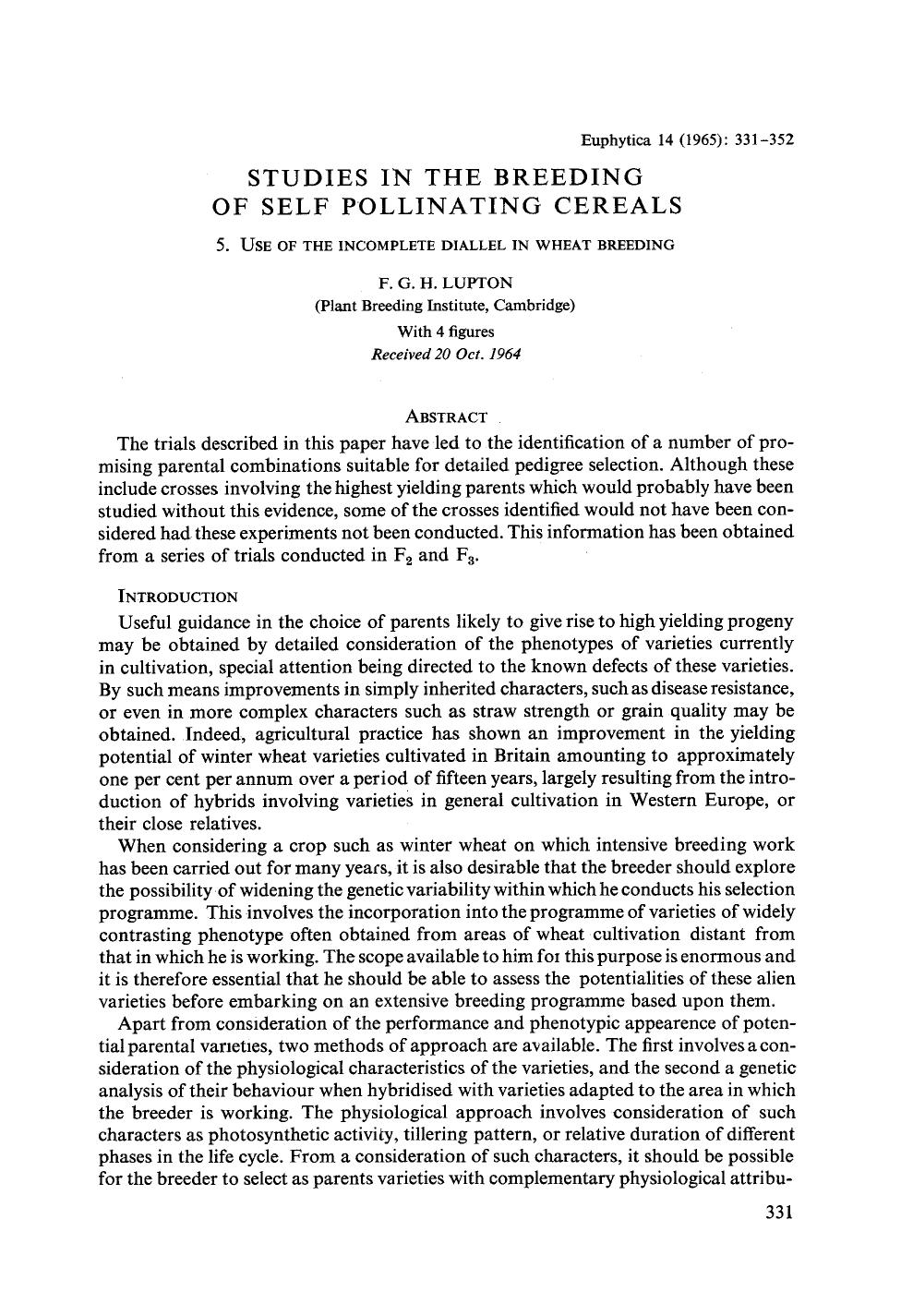 Studies in the breeding of self pollinating cereals by Unknown