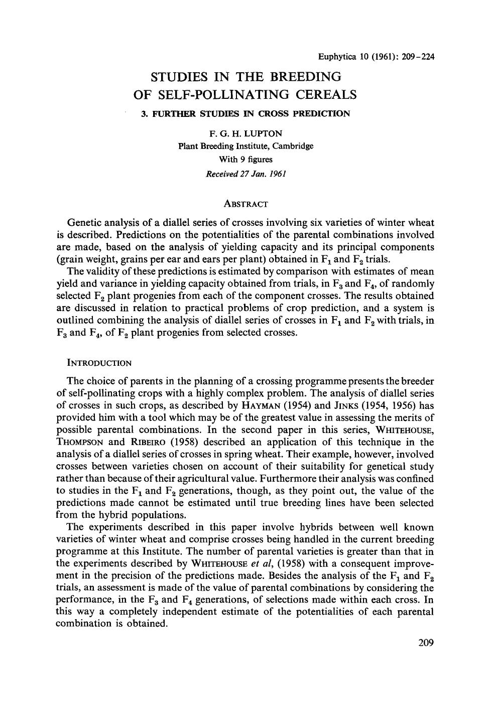 Studies in the breeding of self-pollinating cereals by Unknown