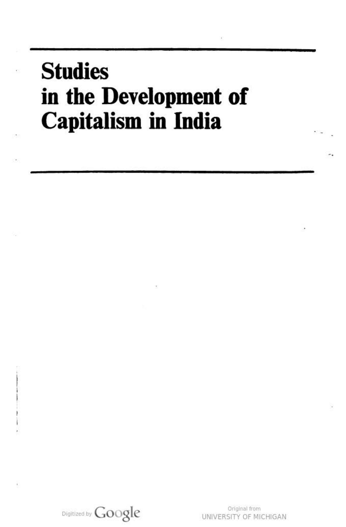 Studies in the development of capitalism in India : Essays by Ashok Rudra