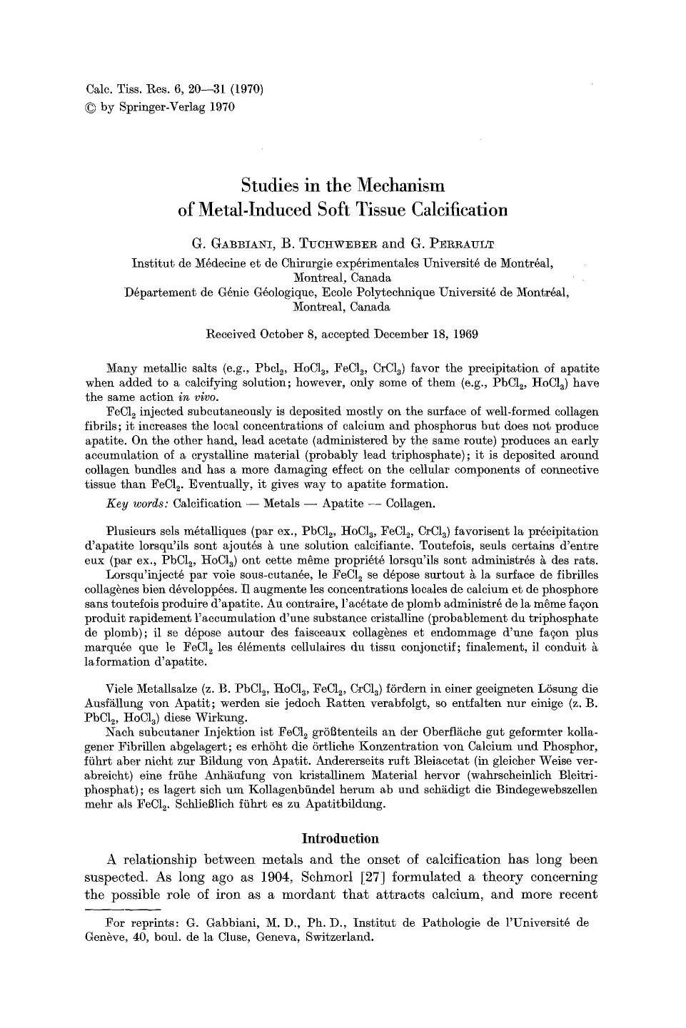 Studies in the mechanism of metal-induced soft tissue calcification by Unknown