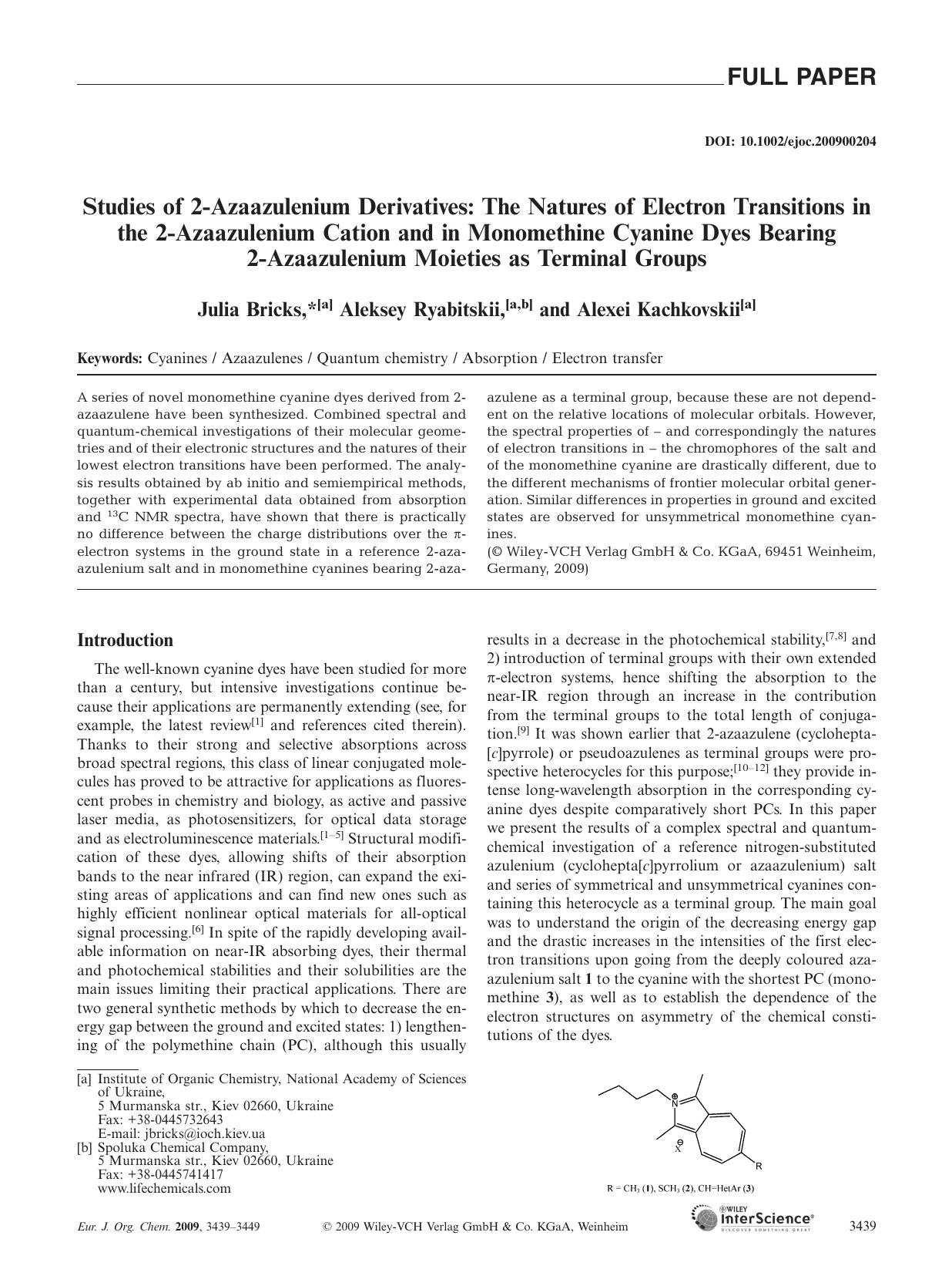 Studies of 2-Azaazulenium Derivatives: The Natures of Electron Transitions in the 2-Azaazulenium Cation and in Monomethine Cyanine Dyes Bearing 2-Azaazulenium Moieties as Terminal Groups by Unknown