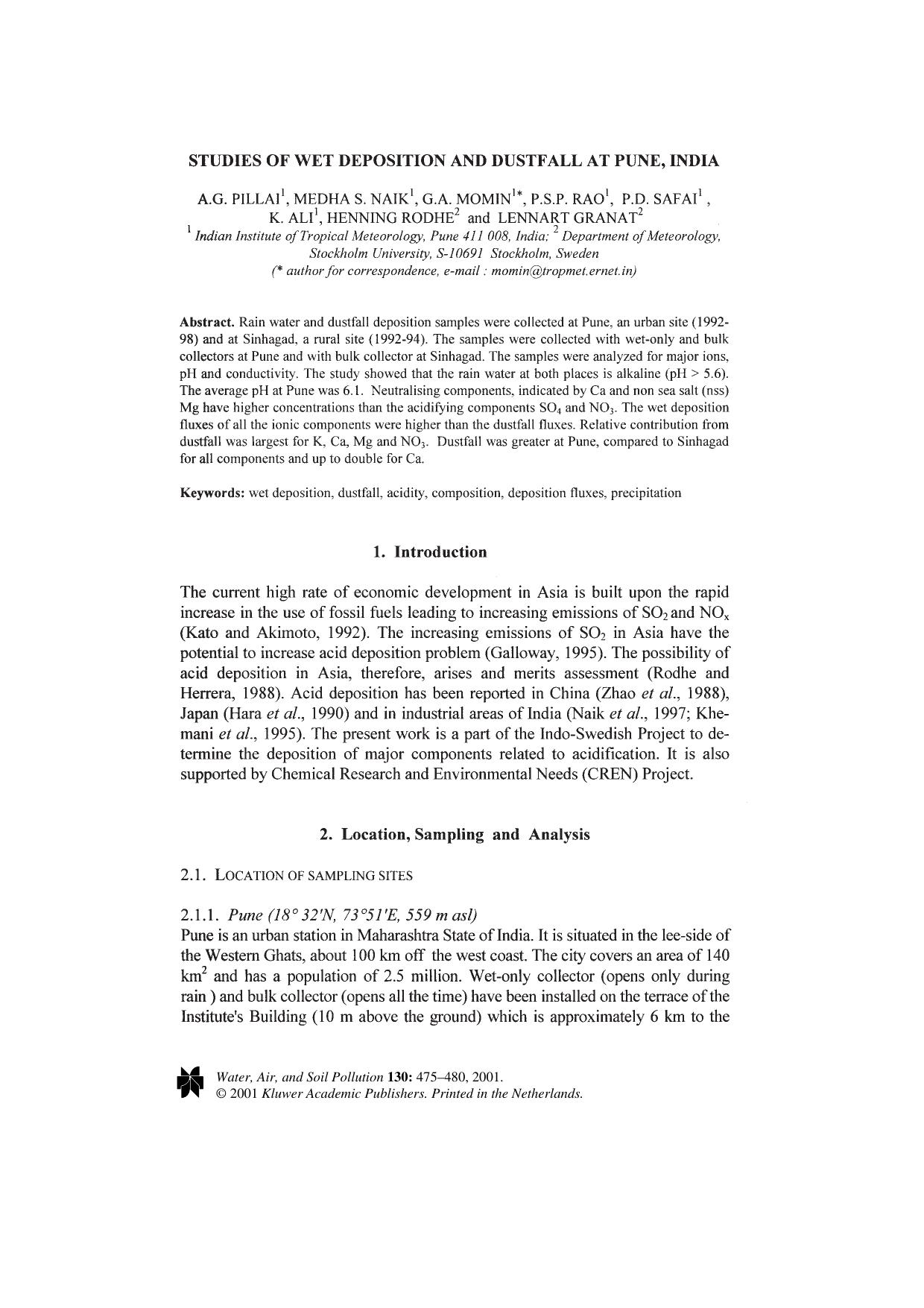 Studies of Wet Deposition and Dustfall at Pune, India by Unknown