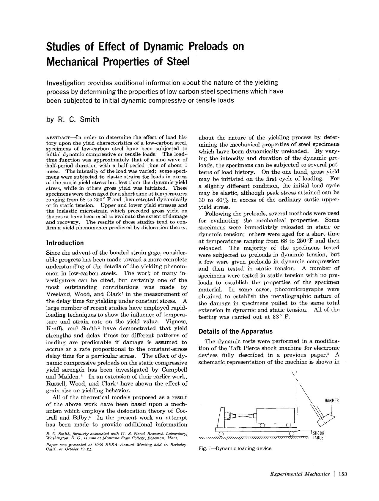 Studies of effect of dynamic preloads on mechanical properties of steel by Unknown