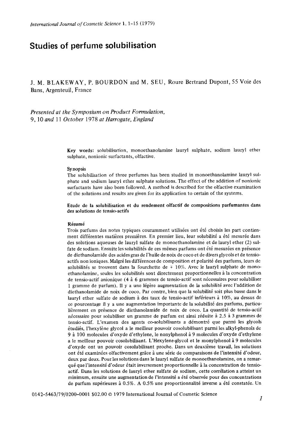 Studies of perfume solubilisation by Unknown