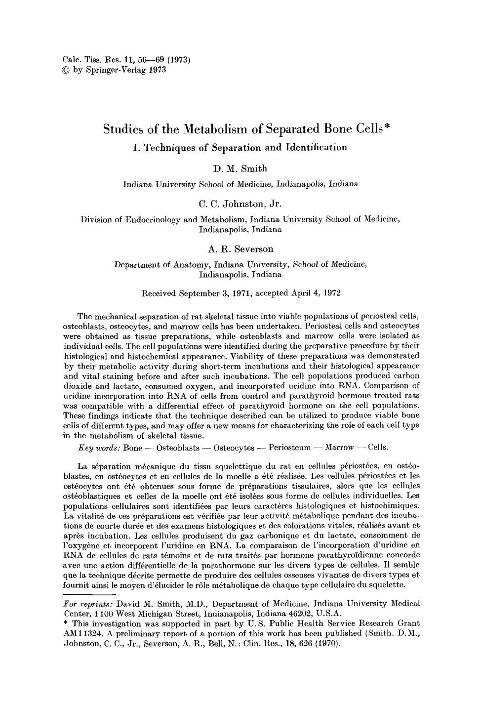 Studies of the metabolism of separated bone cells by Unknown