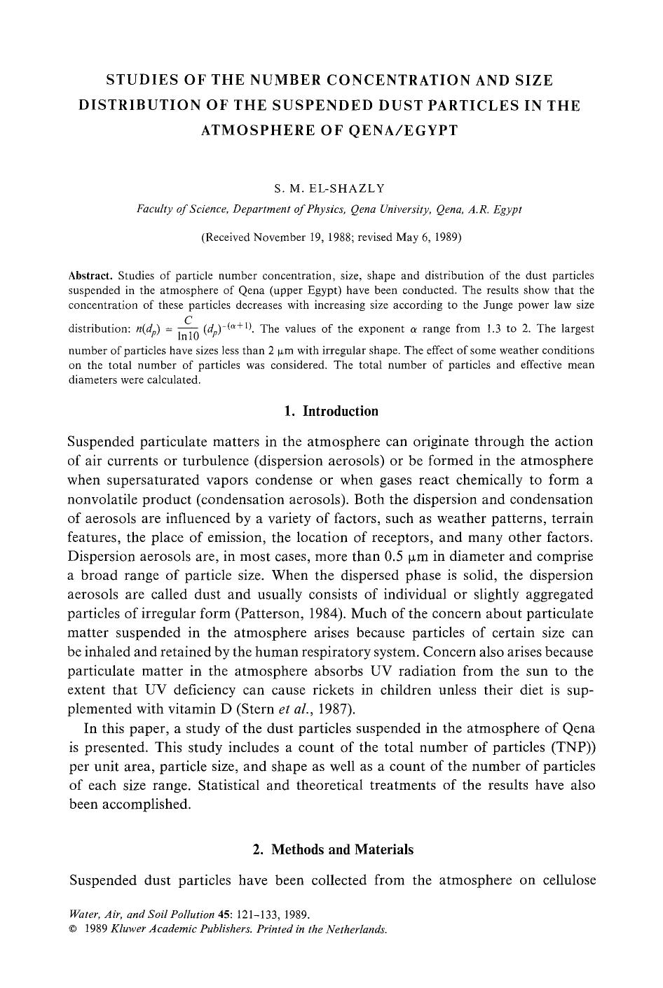 Studies of the number concentration and size distribution of the suspended dust particles in the atmosphere of QenaEgypt by Unknown