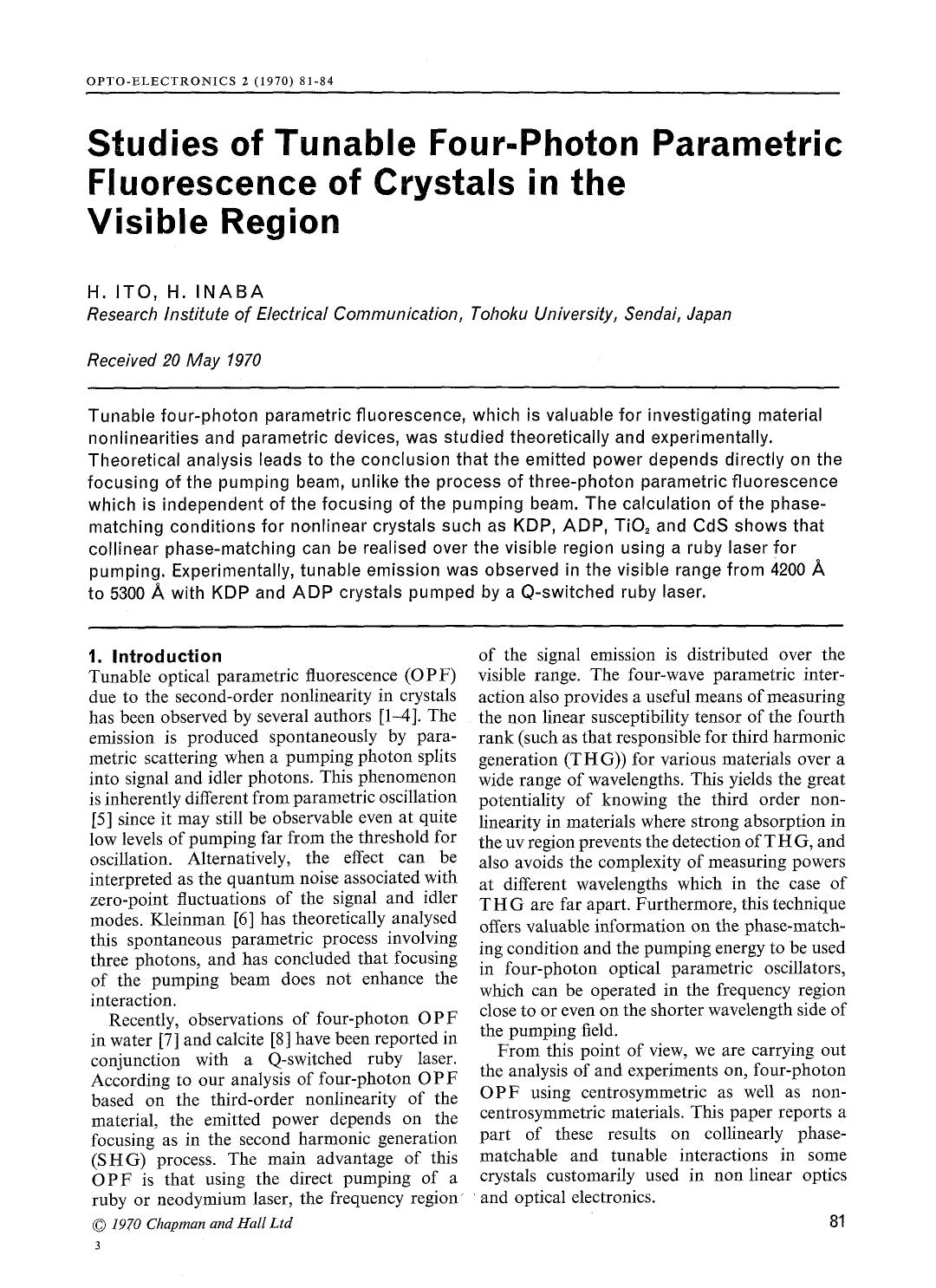 Studies of tunable four-photon parametric fluorescence of crystals in the visible region by Unknown