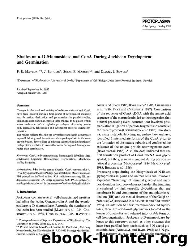 Studies on α-D-mannosidase and ConA during jackbean development and germination by Unknown