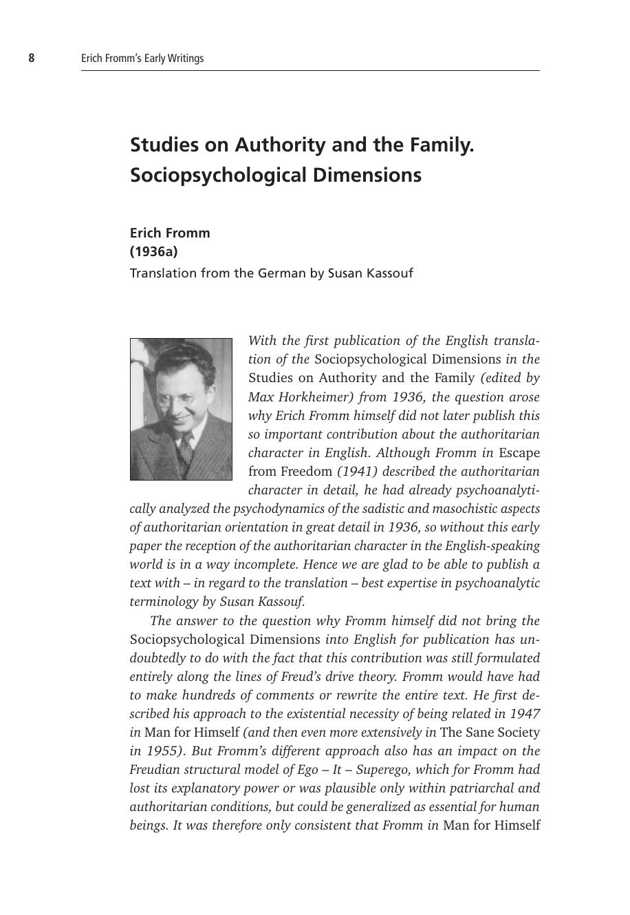 Studies on Authority and the Family. Sociopsychological Dimensions by Erich Fromm