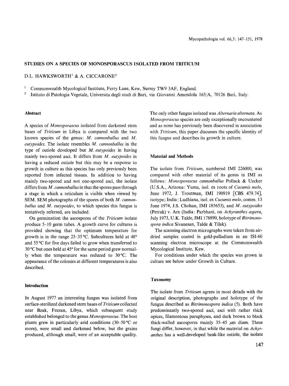 Studies on a species of Monosporascus isolated from triticum by Unknown