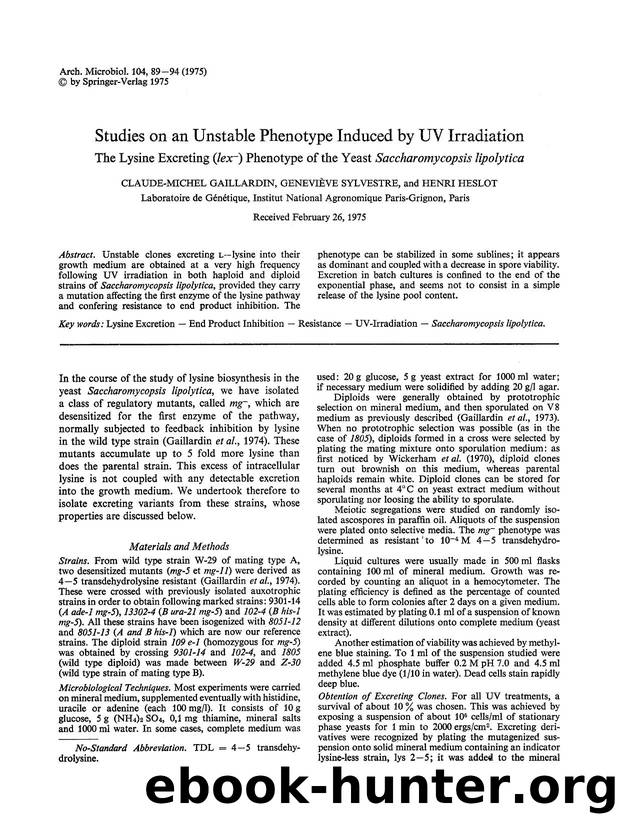 Studies on an unstable phenotype induced by UV irradiation by Unknown