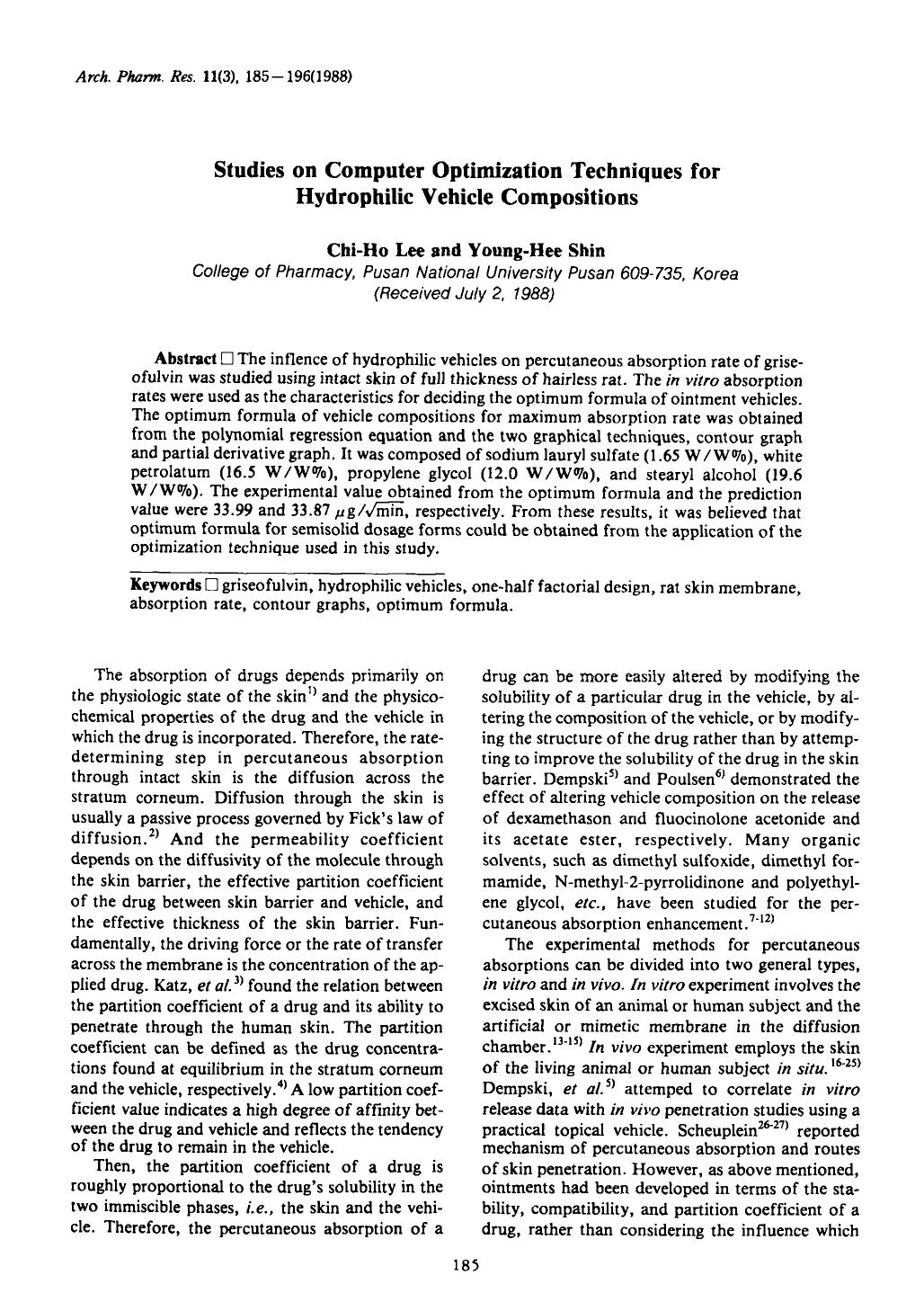 Studies on computer optimization techniques for hydrophilic vehicle compositions by Unknown
