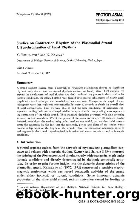 Studies on contraction rhythm of the plasmodial strand I. Synchronization of local rhythms by Unknown