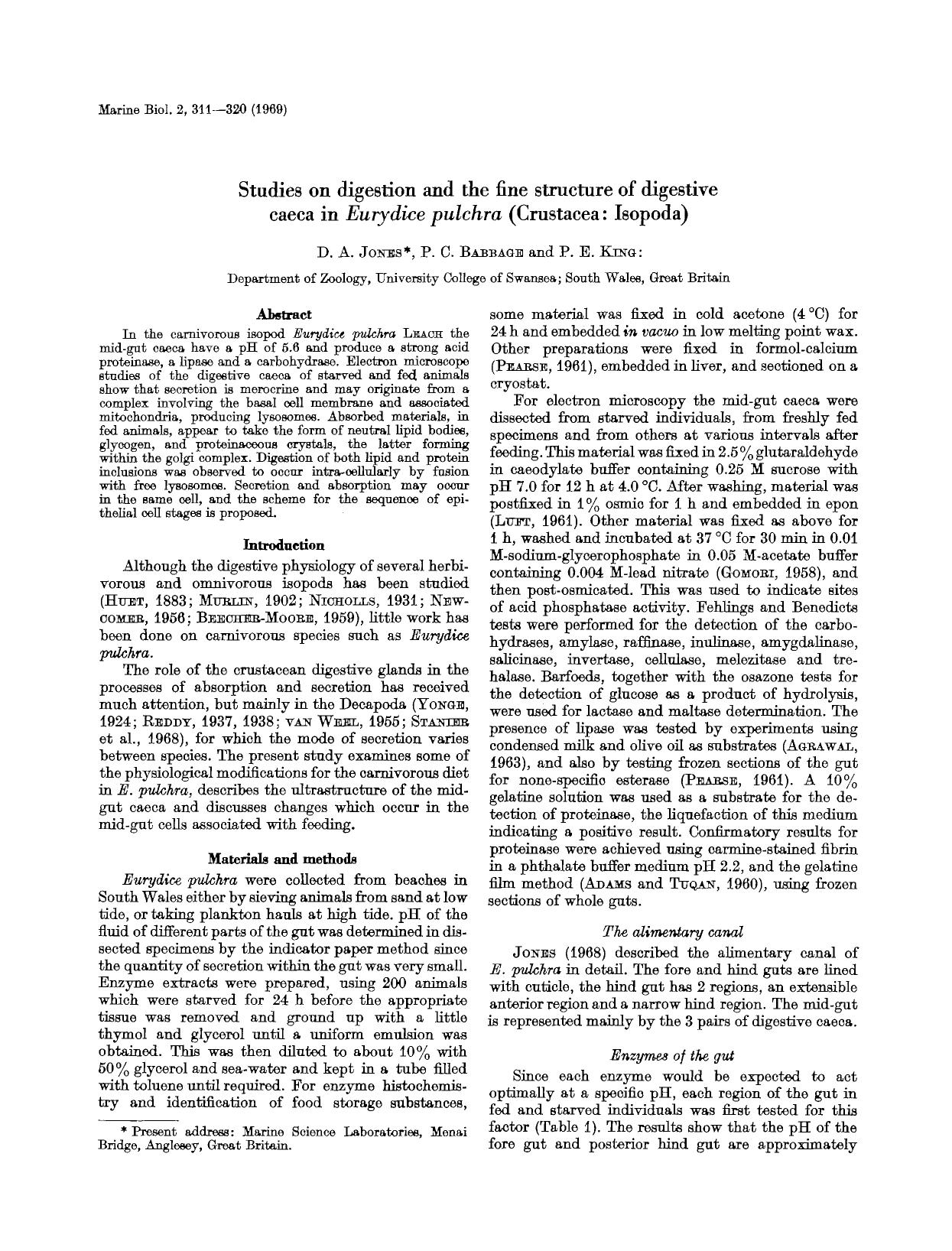 Studies on digestion and the fine structure of digestive caeca in <Emphasis Type="Italic">Eurydice pulchra<Emphasis> (Crustacea: Isopoda) by Unknown