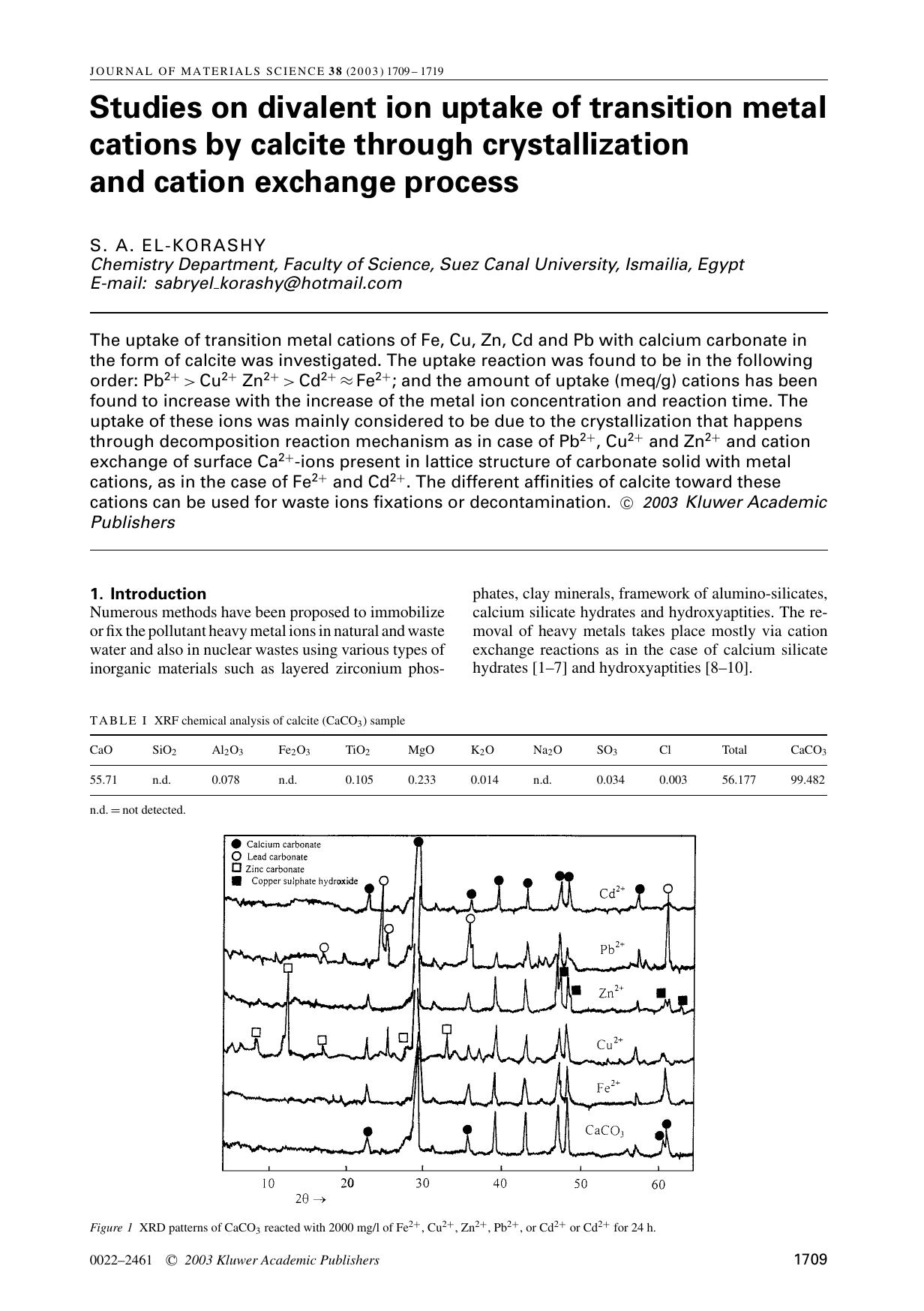 Studies on divalent ion uptake of transition metal cations by calcite through crystallization and cation exchange process by Unknown