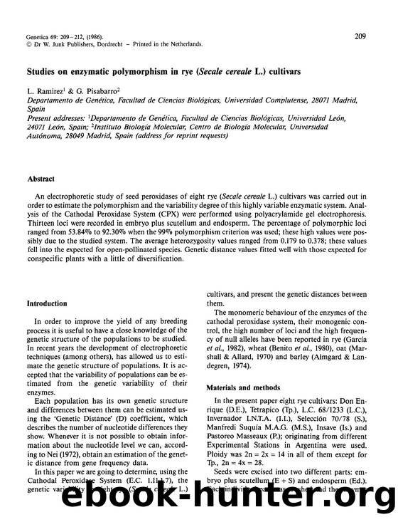 Studies on enzymatic polymorphism in rye (<Emphasis Type="Italic">Secale cereale<Emphasis> L.) cultivars by Unknown
