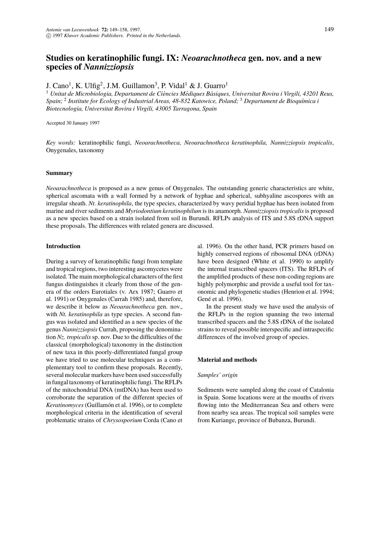 Studies on keratinophilic fungi. Ix: Neoarachnotheca gen. nov. and a new species of Nannizziopsis by Unknown