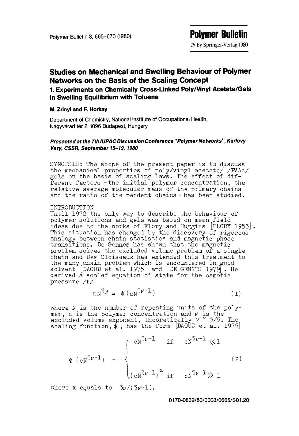 Studies on mechanical and swelling behaviour of polymer networks on the basis of the scaling concept by Unknown