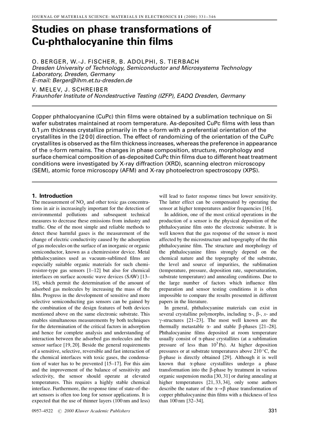 Studies on phase transformations of Cu-phthalocyanine thin films by Unknown