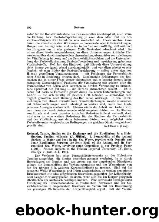 Studies on the Exchange and the Equilibrium in a Holothurian, Caudina chilensis (J. M&#x00FC;ller). 1. Permeability of the Animal Surface to Water and Ions in the Sea Water, togeth by Unknown