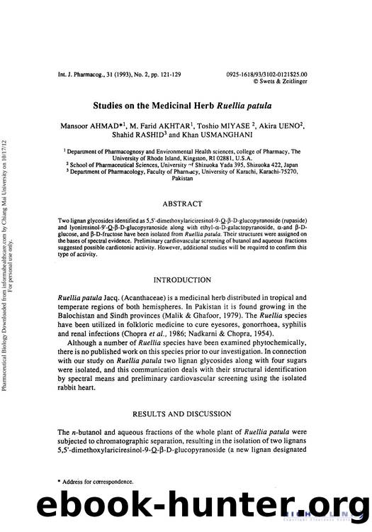 Studies on the Medicinal Herb Ruellia patula by Mansoor Ahmad M. Farid Akhtar Toshio Miyase Akira Ueno Shahid Rashid & Khan Usmanghani
