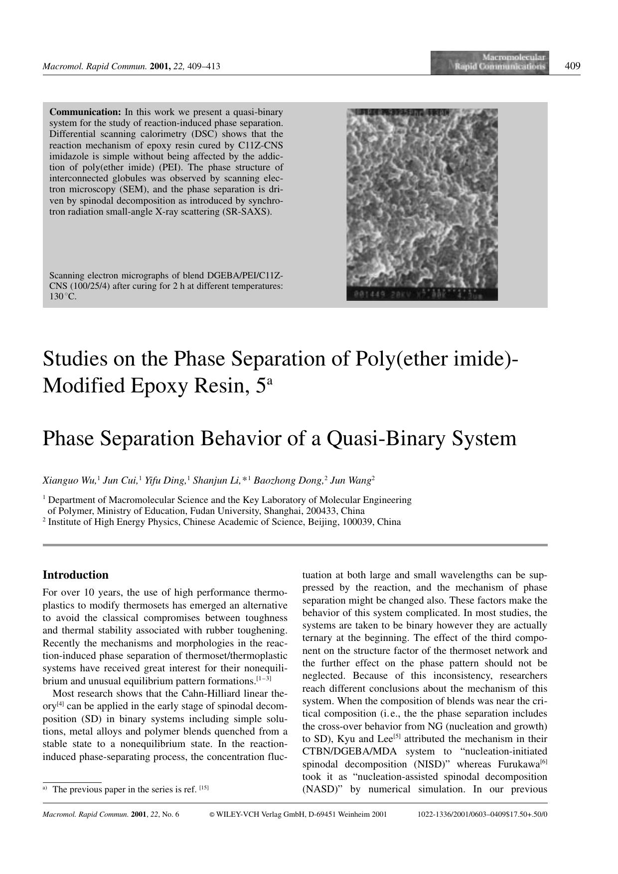 Studies on the Phase Separation of Poly(ether imide)-Modified Epoxy Resin, 5. Phase Separation Behavior of a Quasi-Binary System by Unknown