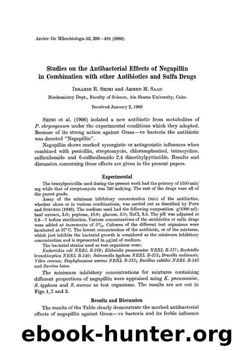 Studies on the antibacterial effects of negapillin in combination with other antibiotics and sulfa drugs by Unknown