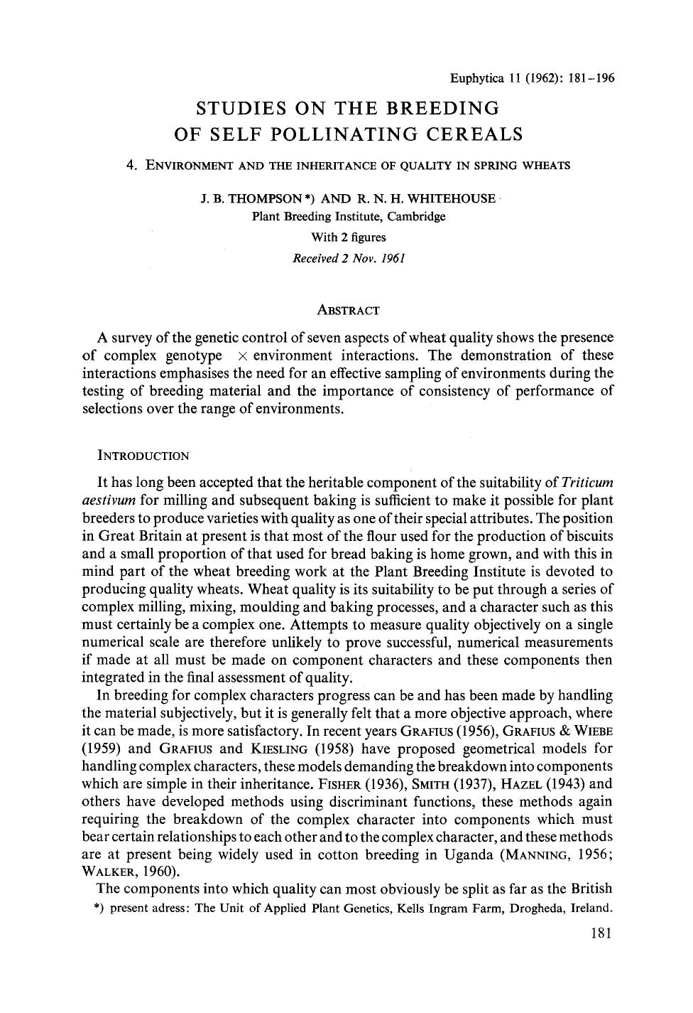 Studies on the breeding of self pollinating cereals by Unknown