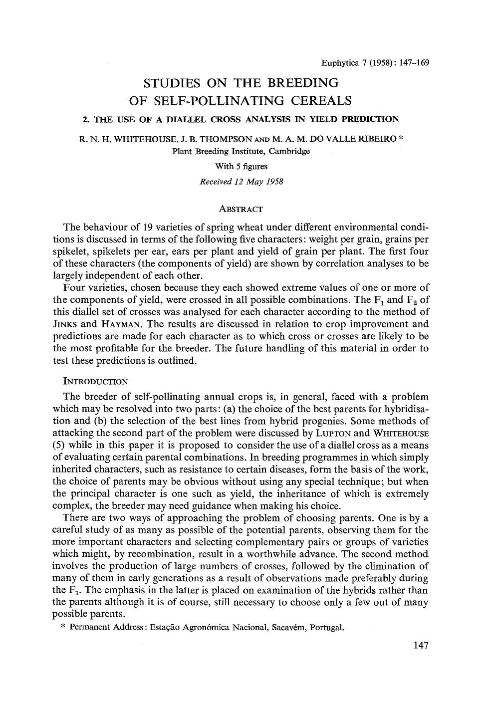 Studies on the breeding of self-pollinating cereals by Unknown