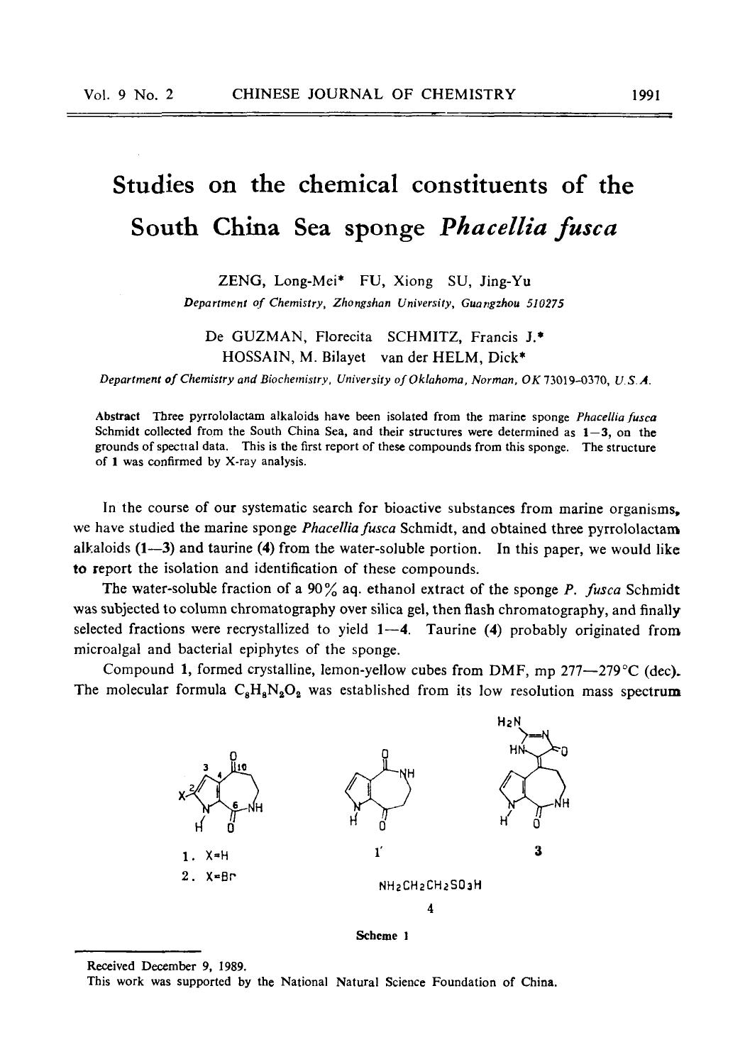 Studies on the chemical constituents of the South China Sea sponge Phacellia fusca by Unknown